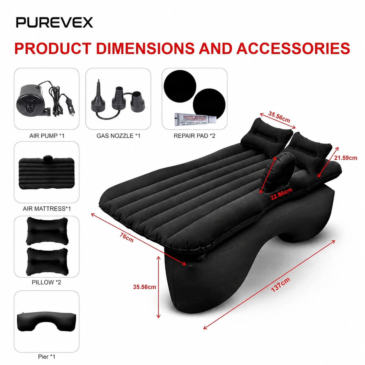PUREVEX Inflatable Car Bed Mattress with Electric Air Pump & Pillows – Portable Travel Sleeping Bed for Cars, SUVs & Camping