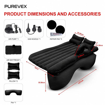PUREVEX Inflatable Car Bed Mattress with Electric Air Pump & Pillows – Portable Travel Sleeping Bed for Cars, SUVs & Camping