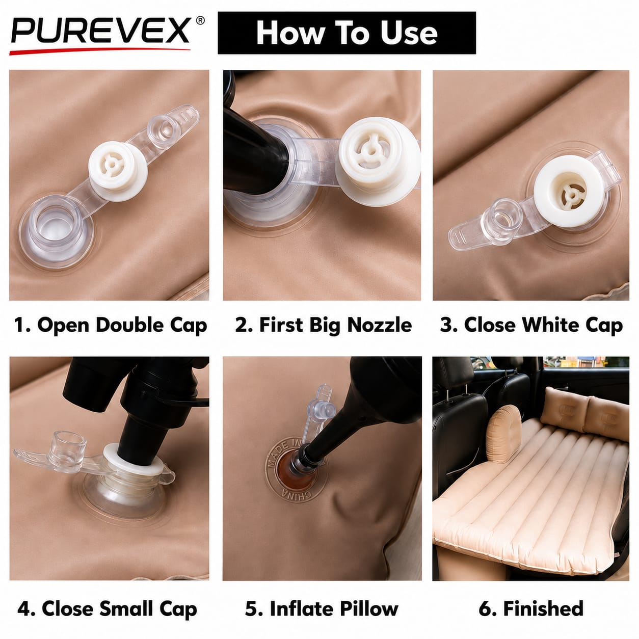 PUREVEX Inflatable Car Bed Mattress with Electric Air Pump & Pillows – Portable Travel Sleeping Bed for Cars, SUVs & Camping