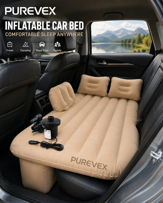 PUREVEX Inflatable Car Bed Mattress with Electric Air Pump & Pillows – Portable Travel Sleeping Bed for Cars, SUVs & Camping